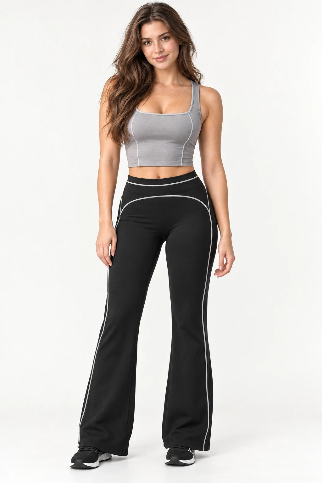 WEARHUB Nylon-Spandex Brushed Flared Yoga Pants — WHZ083 — Classic Black, front view