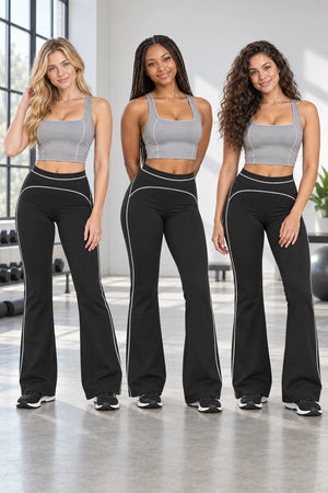 WEARHUB Nylon-Spandex Brushed Flared Yoga Pants — WHZ083 — product, multiracial view
