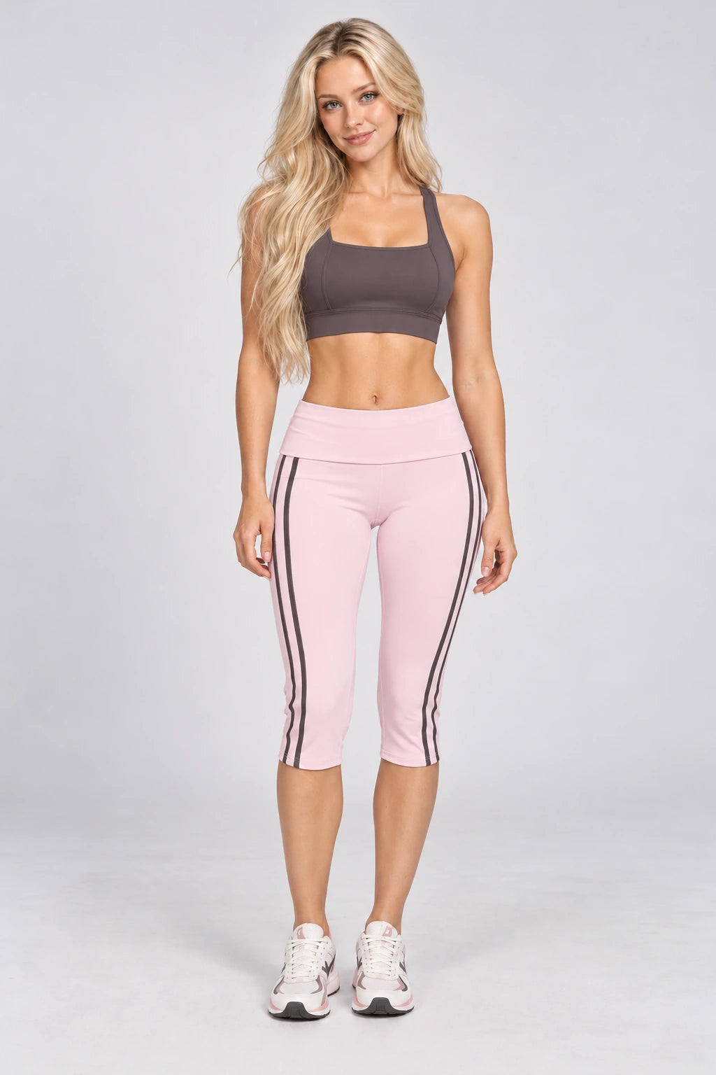 WEARHUB Nylon-Spandex Barely-There Mid-Length Active Shorts — WHZ084 — Watercolour Pink, color front view