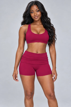 WEARHUB Nylon-Spandex Brushed Active Shorts — WHZ085 — Raspberry Red, color front view