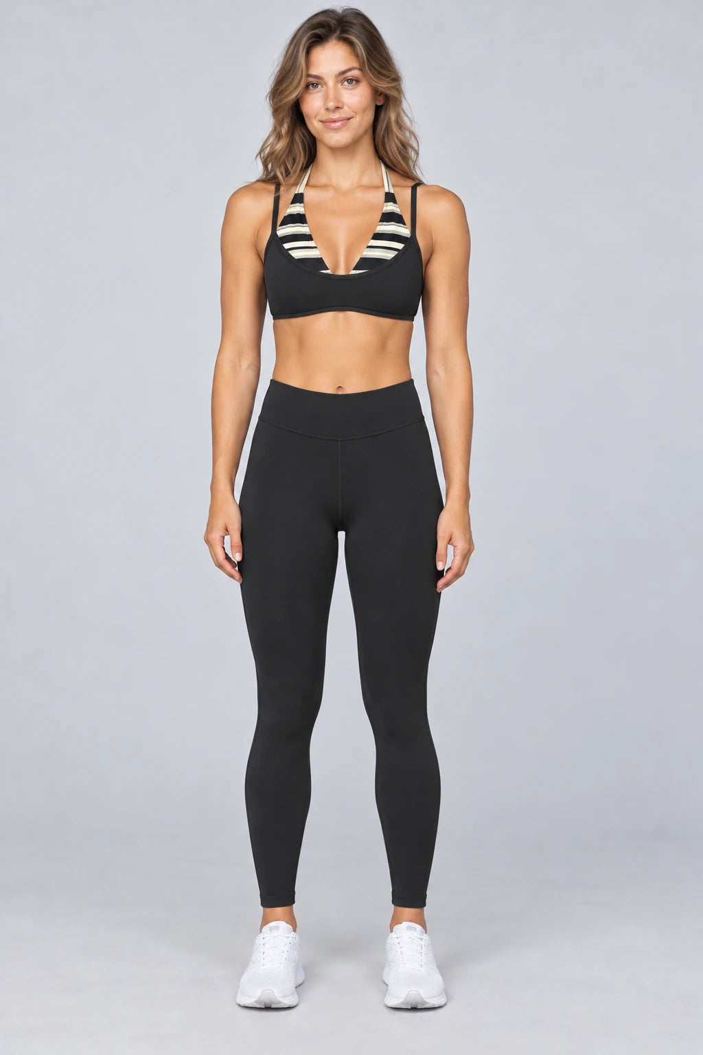 WEARHUB Polyester-Spandex Printed Sports Bra — WHZ087 — Black Stripes, front view