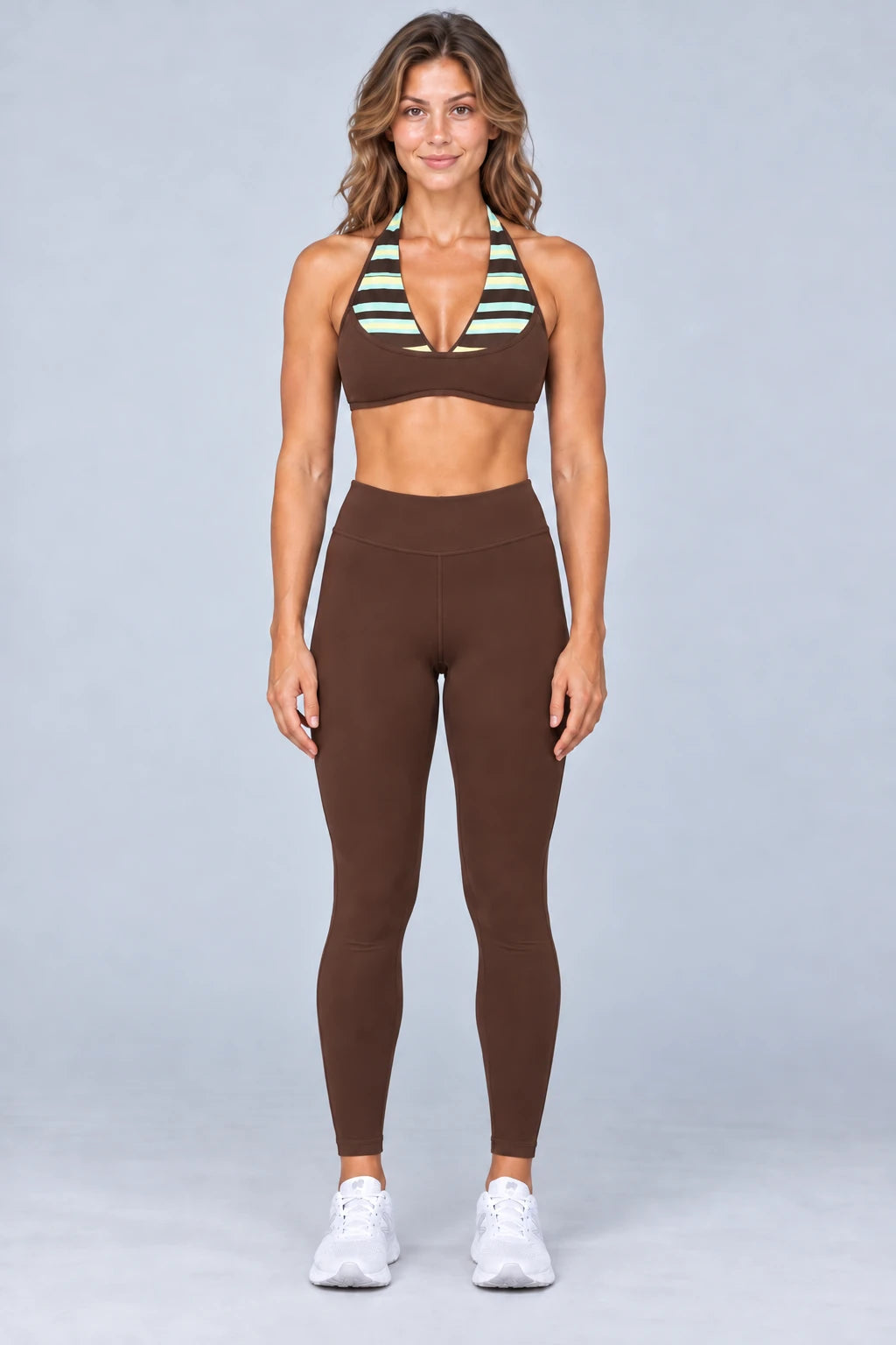 WEARHUB Polyester-Spandex Printed Sports Bra — WHZ087 — Brown Stripes, color front view