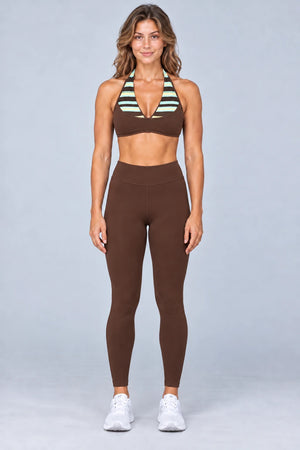 WEARHUB Polyester-Spandex Printed Sports Bra — WHZ087 — Brown Stripes, color front view