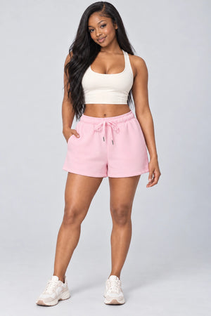 WEARHUB Cotton-Polyester Fleece Sweat Shorts — WHZ089 — Fallen Blossom Pink, color front view