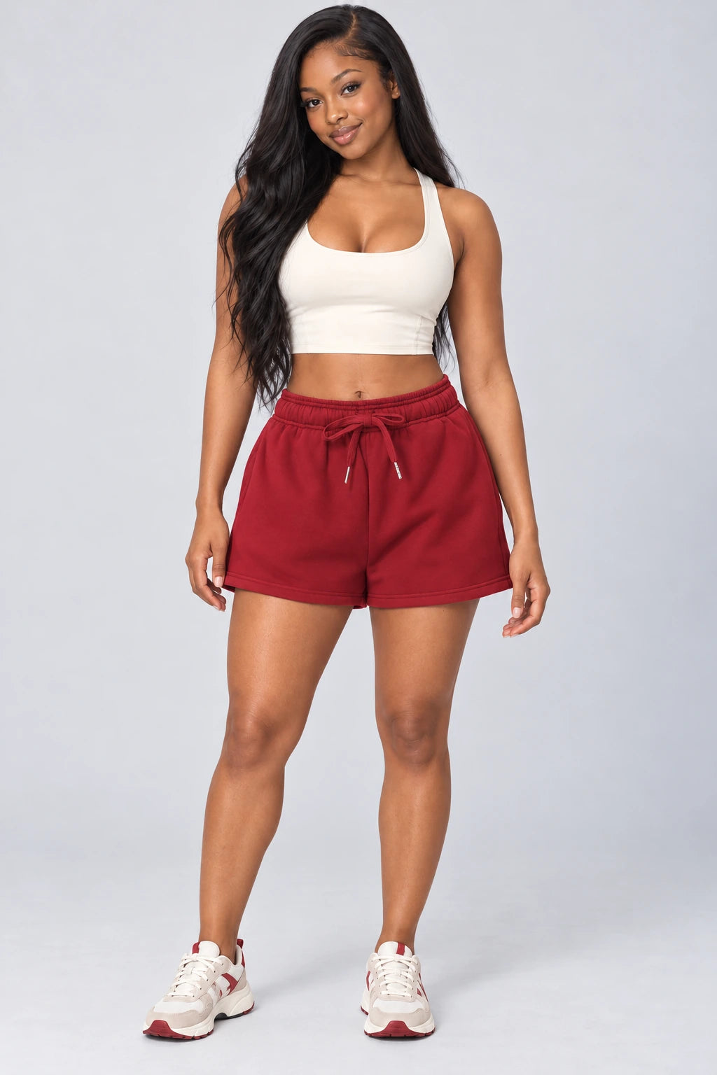 WEARHUB Cotton-Polyester Fleece Sweat Shorts — WHZ089 — Cherry Red, color front view