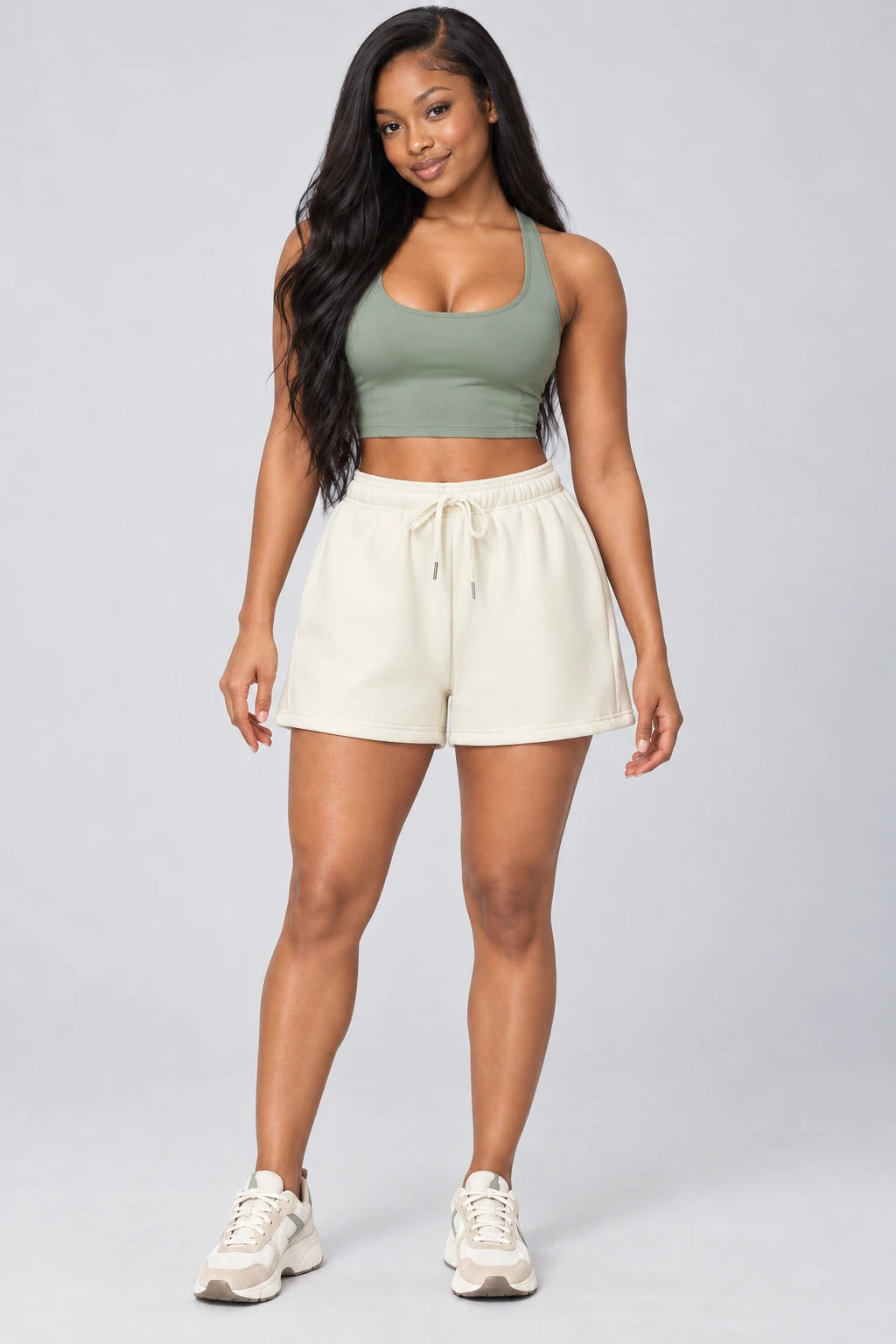 WEARHUB Cotton-Polyester Fleece Sweat Shorts — WHZ089 — Cream White, color front view