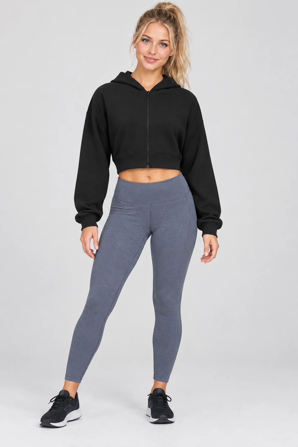 WEARHUB Cotton-Polyester Fleece Active Jacket — WHZ090 — Classic Black, front view