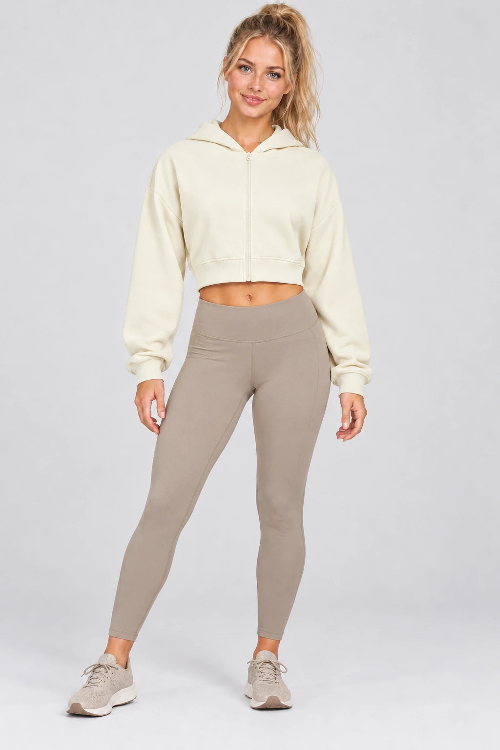 WEARHUB Cotton-Polyester Fleece Active Jacket — WHZ090 — Cream White, color front view