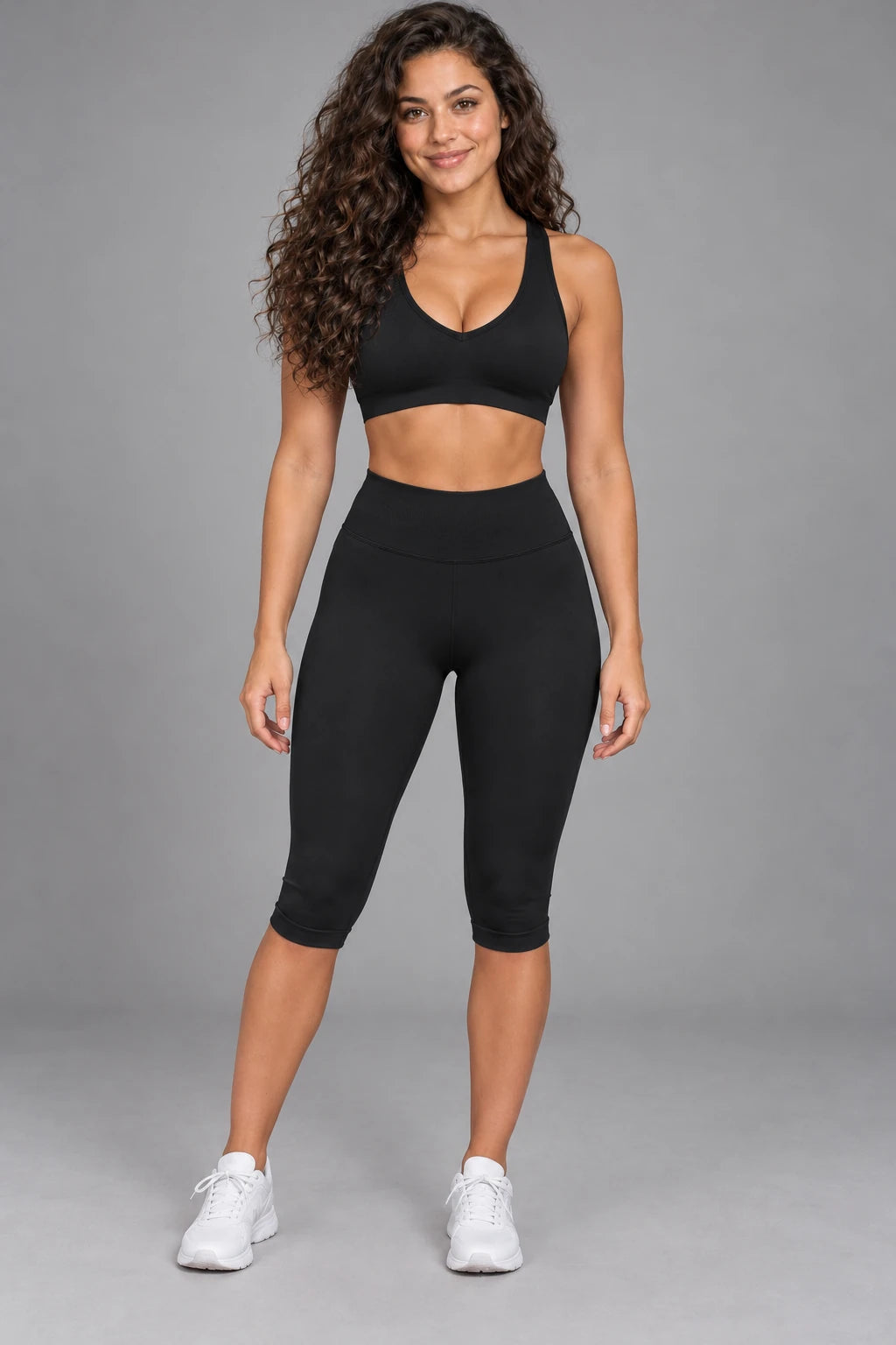 WEARHUB Nylon-Spandex Seamless Mid-Length Active Shorts — WHZ093 — Classic Black, front view