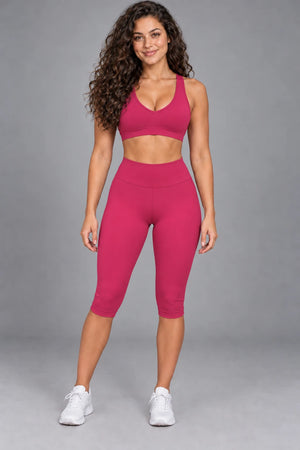 WEARHUB Nylon-Spandex Seamless Mid-Length Active Shorts — WHZ093 — Raspberry Red, color front view