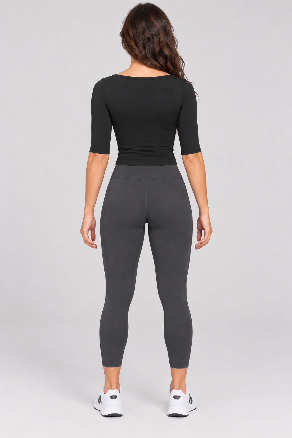 WEARHUB Nylon-Spandex Brushed Mid-Sleeve Active Top — WHZ097 — product, back view