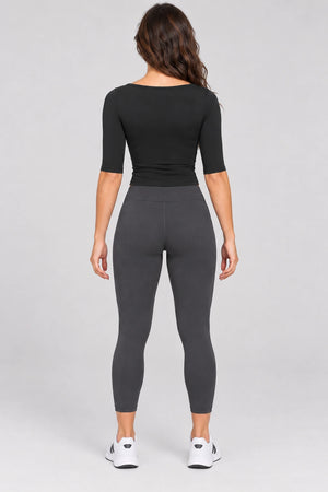 WEARHUB Nylon-Spandex Brushed Mid-Sleeve Active Top — WHZ097 — product, back view