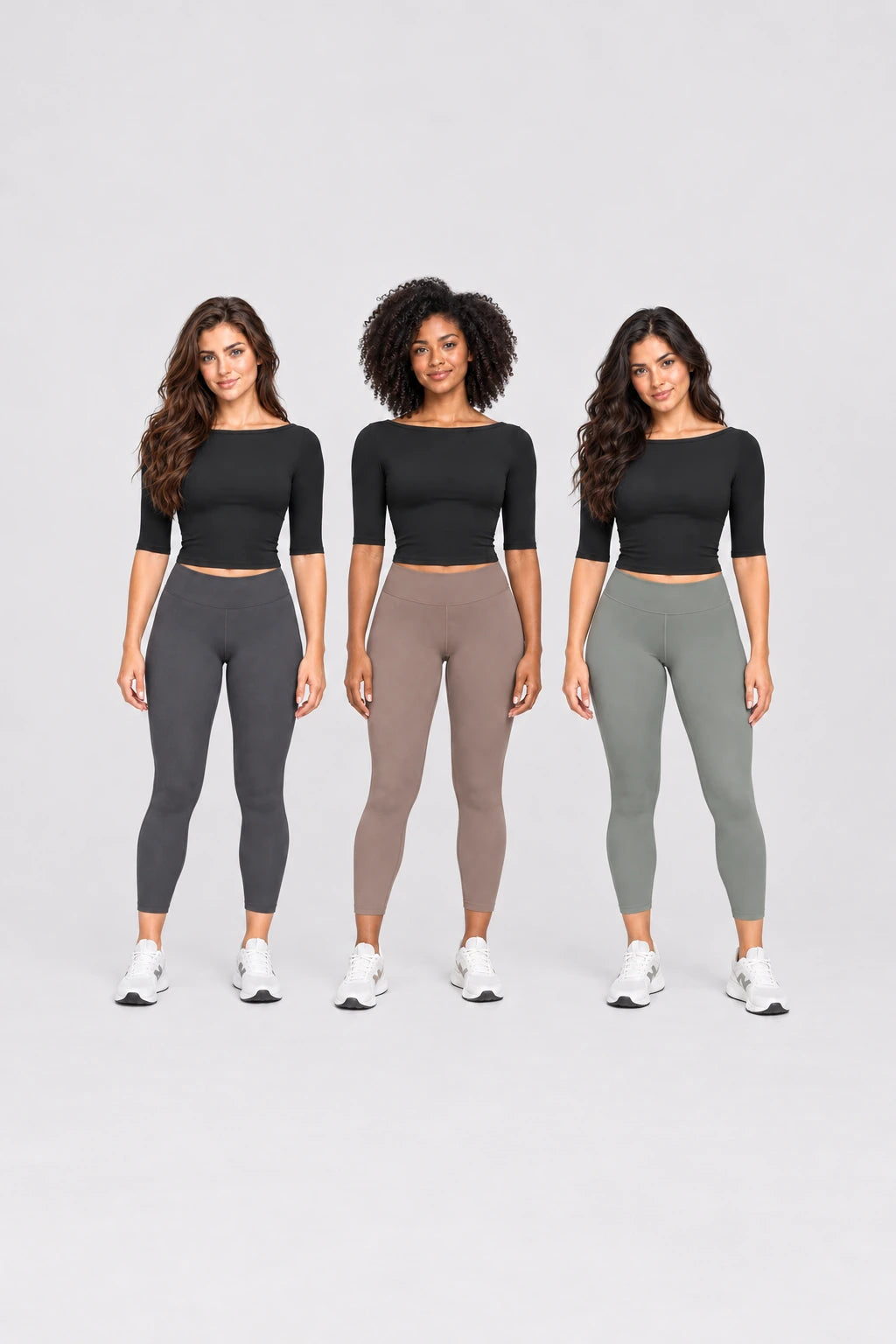 WEARHUB Nylon-Spandex Brushed Mid-Sleeve Active Top — WHZ097 — product, multiracial view