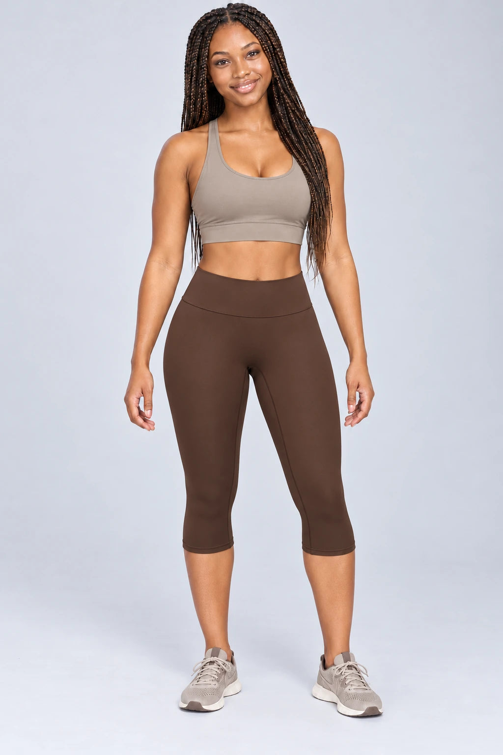 WEARHUB Nylon-Spandex Brushed Mid-Length Active Shorts — WHZ098 — Chocolate Brown, color front view