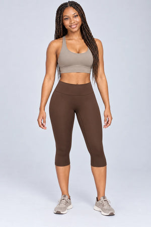 WEARHUB Nylon-Spandex Brushed Mid-Length Active Shorts — WHZ098 — Chocolate Brown, color front view