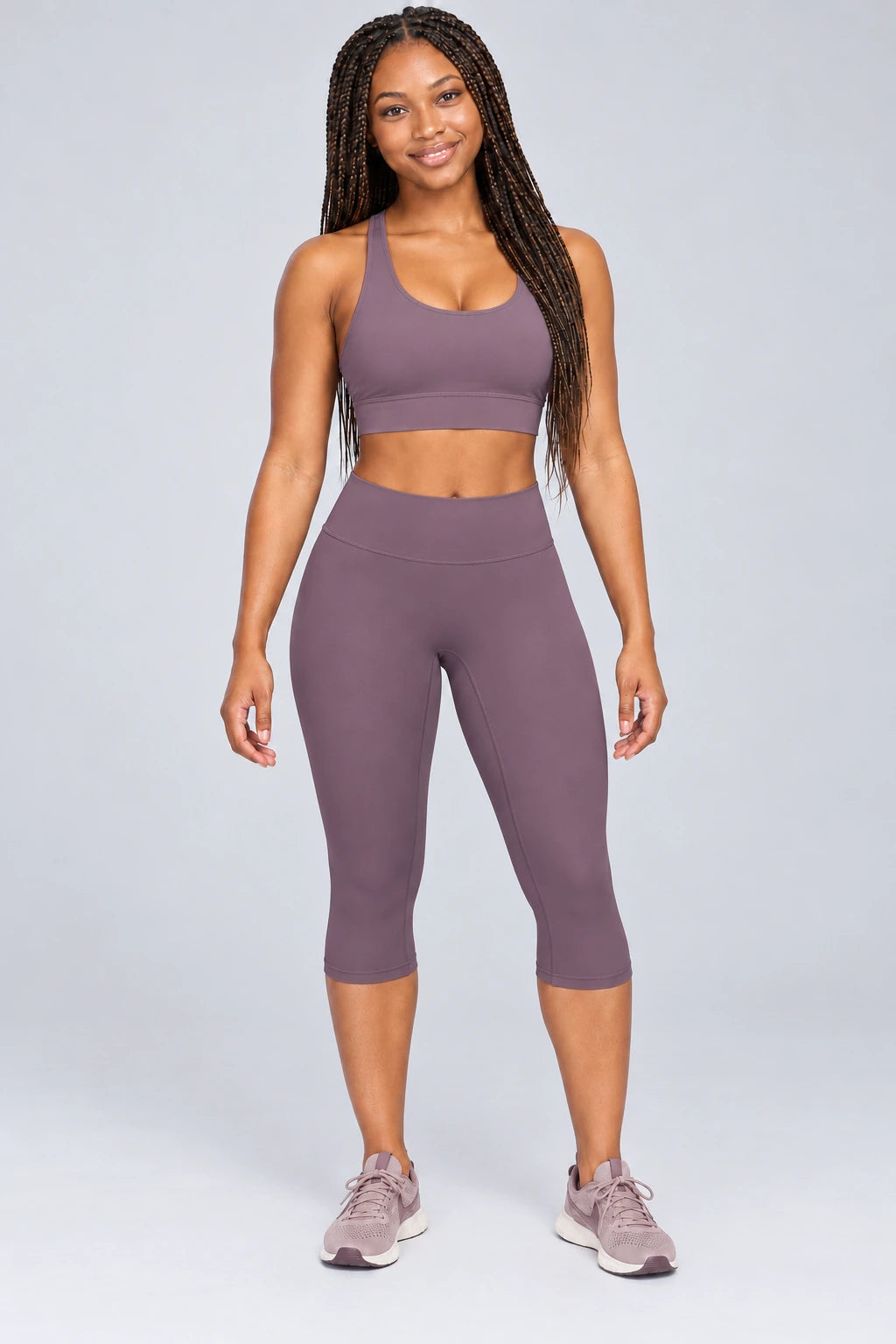 WEARHUB Nylon-Spandex Brushed Mid-Length Active Shorts — WHZ098 — Dusty Mauve, color front view