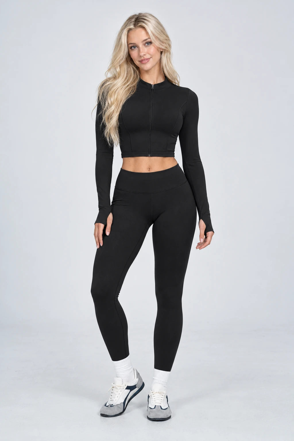 WEARHUB Nylon-Spandex Seamless Active Jacket — WHZ099 — Classic Black, front view