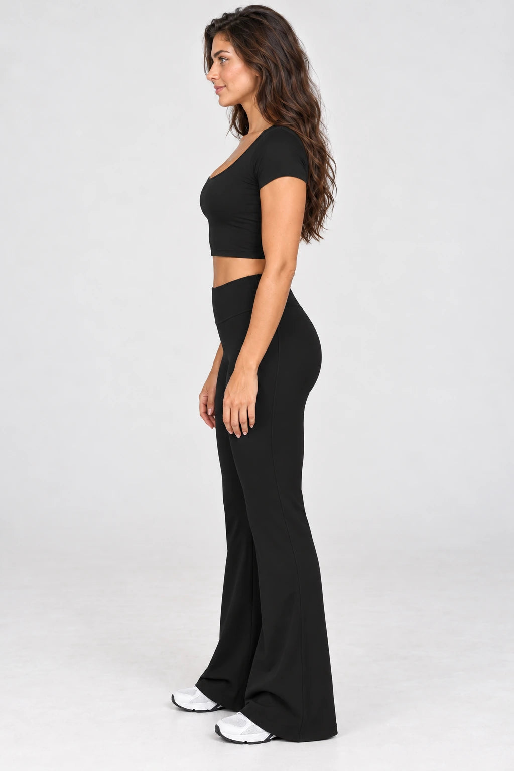 WEARHUB Nylon-Spandex Brushed Flared Yoga Pants — WHZ100 — product, side view