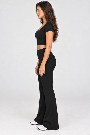 WEARHUB Nylon-Spandex Brushed Flared Yoga Pants — WHZ100 — product, side view