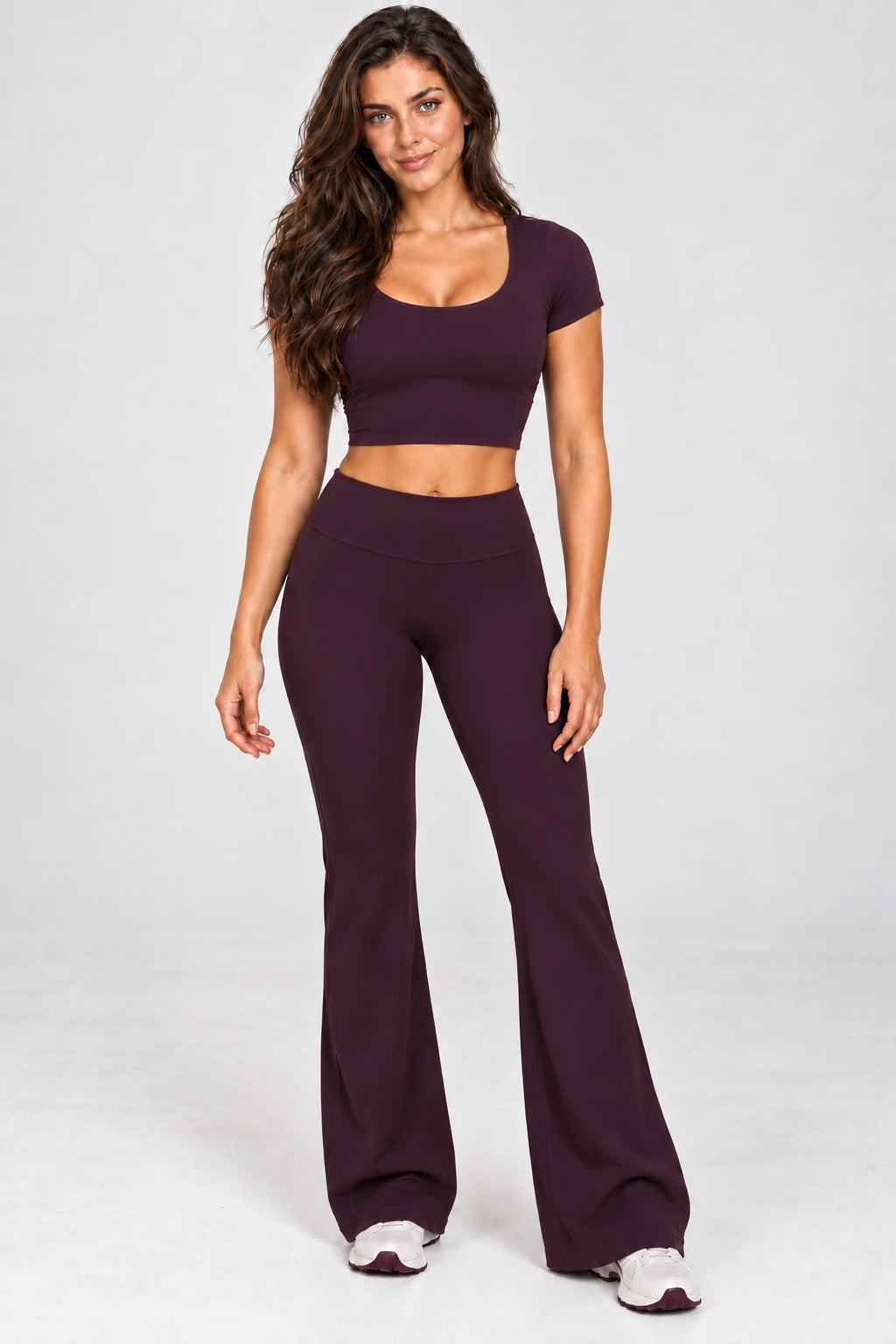 WEARHUB Nylon-Spandex Brushed Flared Yoga Pants — WHZ100 — Ink Purple, color front view