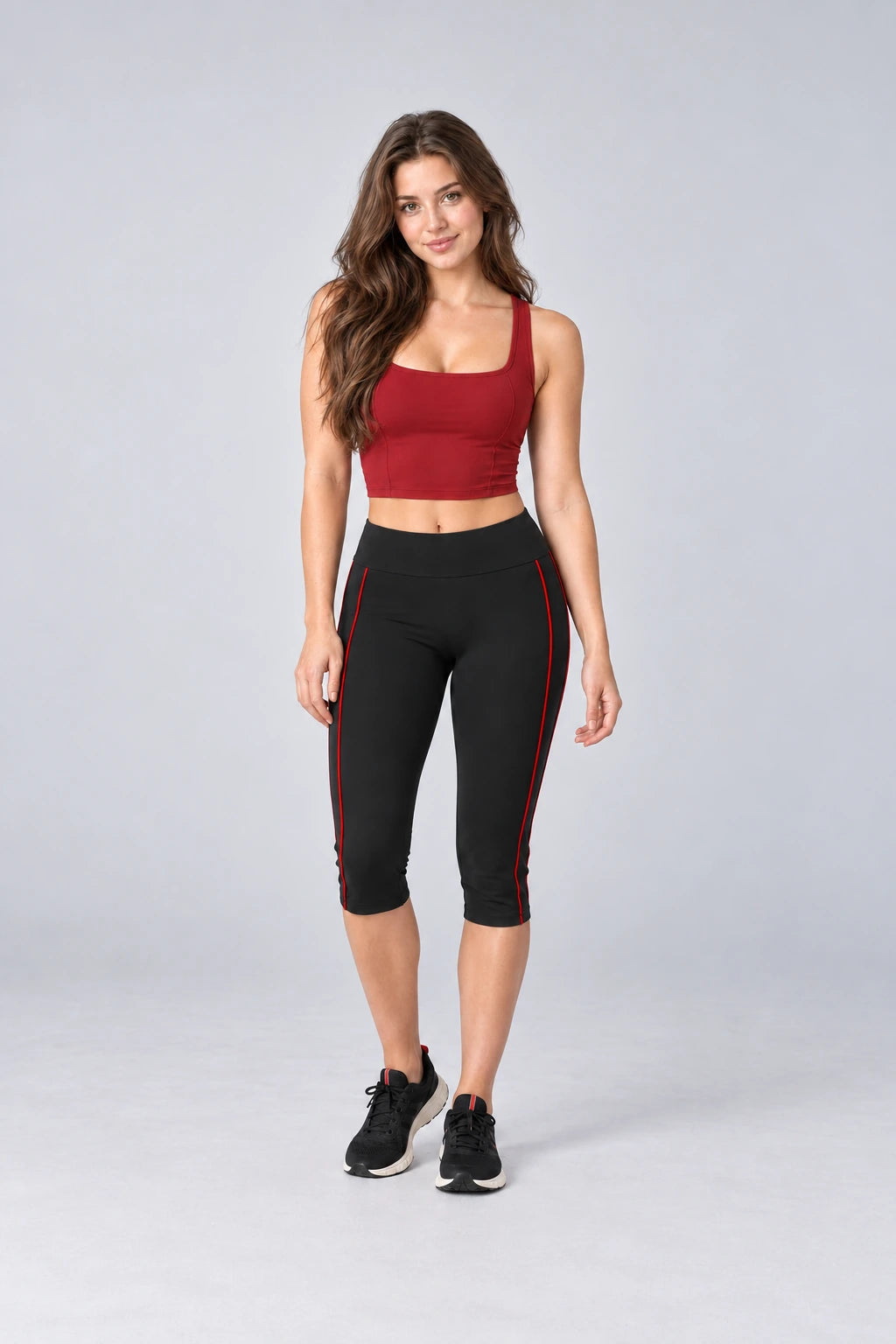 WEARHUB Nylon-Spandex Brushed Mid-Length Active Shorts — WHZ101 — Black with Red Contrast, front view