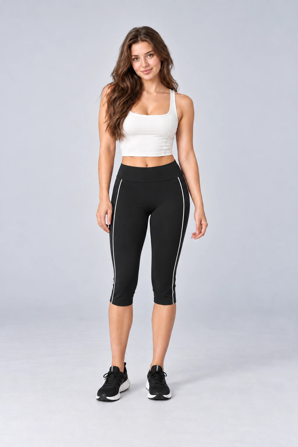WEARHUB Nylon-Spandex Brushed Mid-Length Active Shorts — WHZ101 — Black with White Contrast, color front view