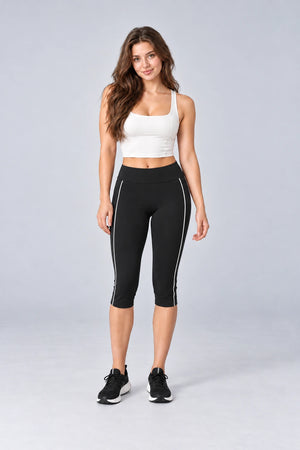 WEARHUB Nylon-Spandex Brushed Mid-Length Active Shorts — WHZ101 — Black with White Contrast, color front view