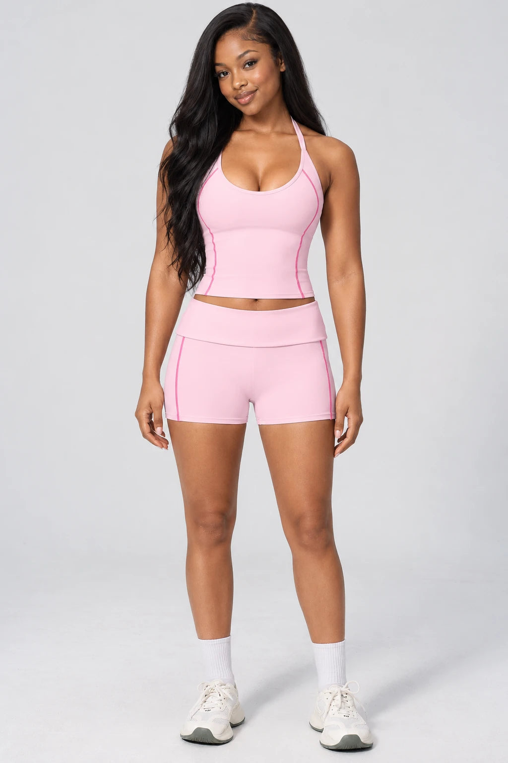 WEARHUB Nylon-Spandex Stretch Active Tank — WHZ102 — Watercolour Pink, color front view