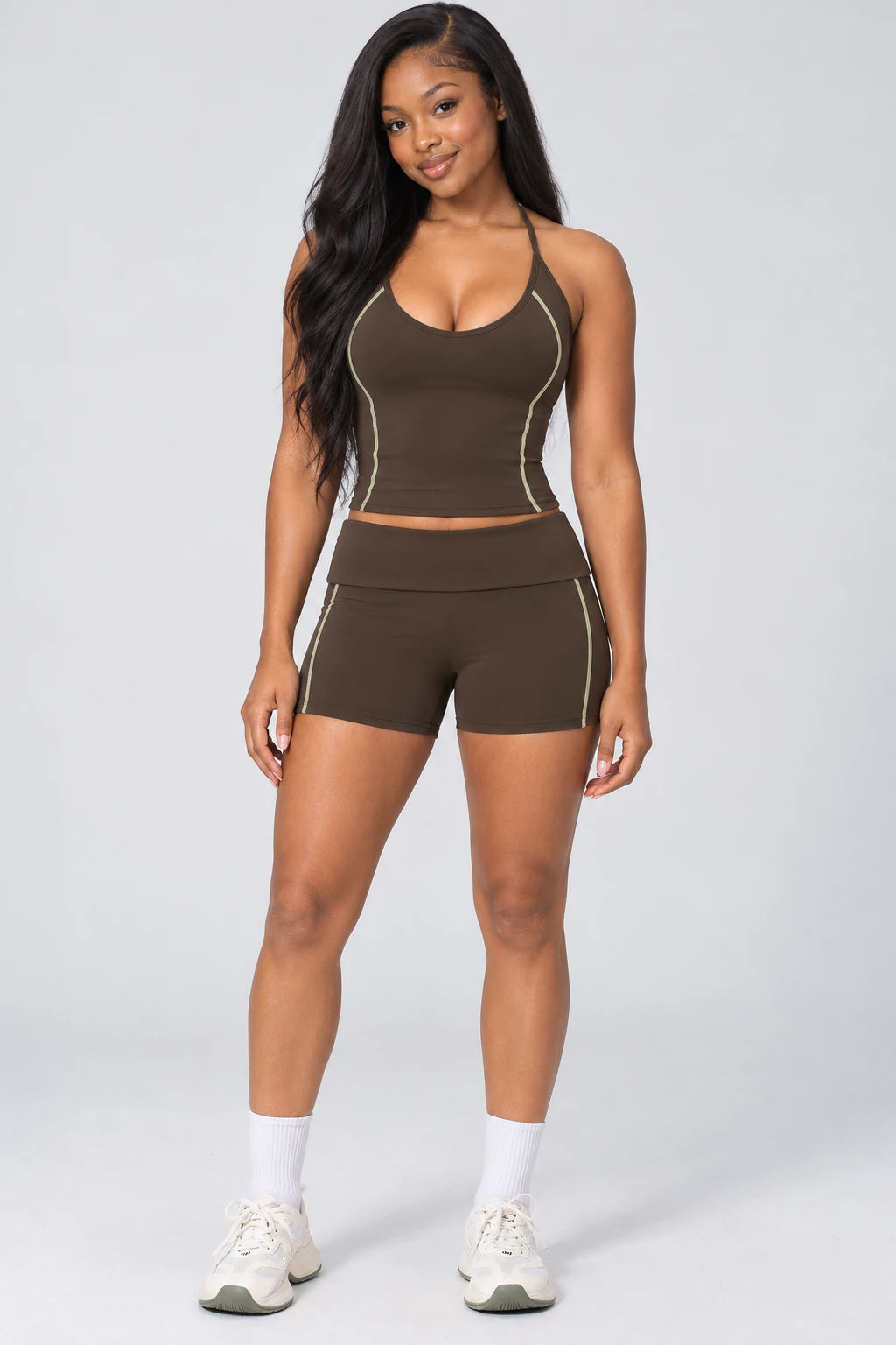 WEARHUB Nylon-Spandex Stretch Active Tank — WHZ102 — Roasted Tea Brown, color front view