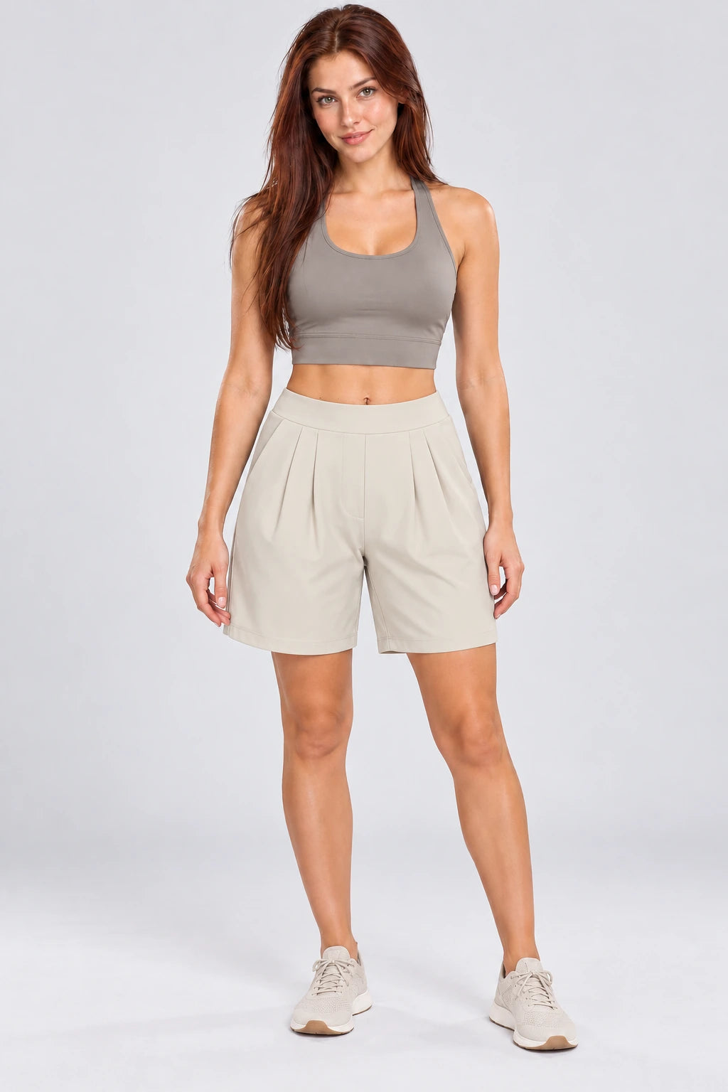 WEARHUB Nylon-Spandex Brushed Active Shorts — WHZ105 — Oat Apricot, color front view