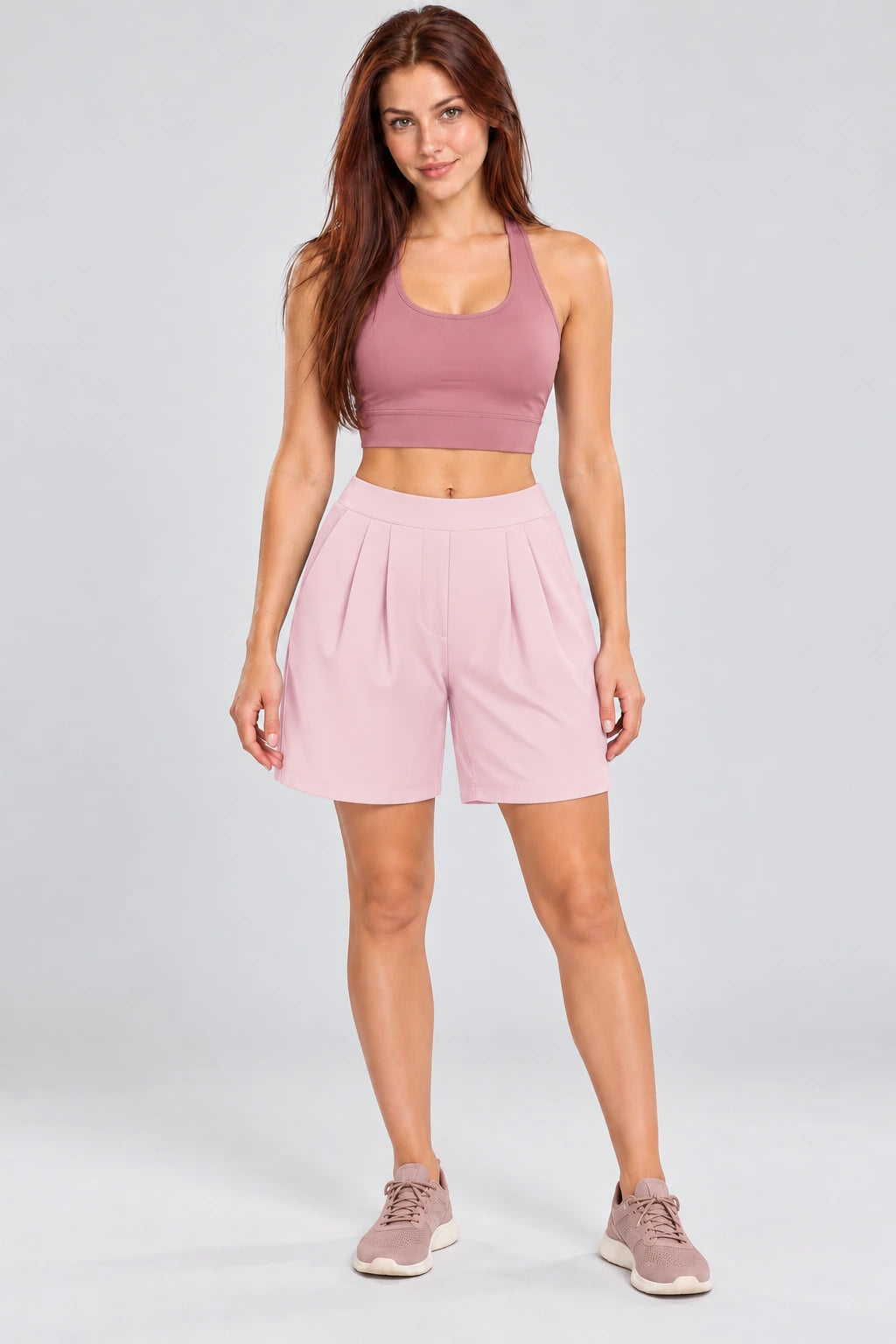 WEARHUB Nylon-Spandex Brushed Active Shorts — WHZ105 — Fallen Blossom Pink, color front view
