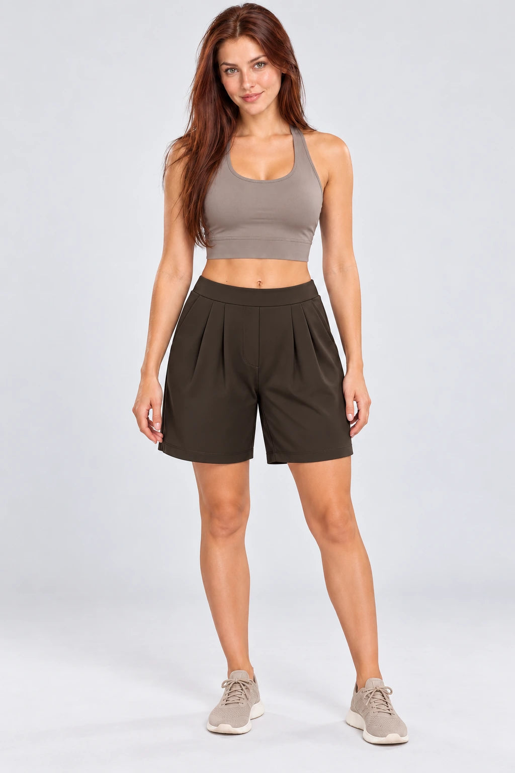 WEARHUB Nylon-Spandex Brushed Active Shorts — WHZ105 — Black Coffee, color front view