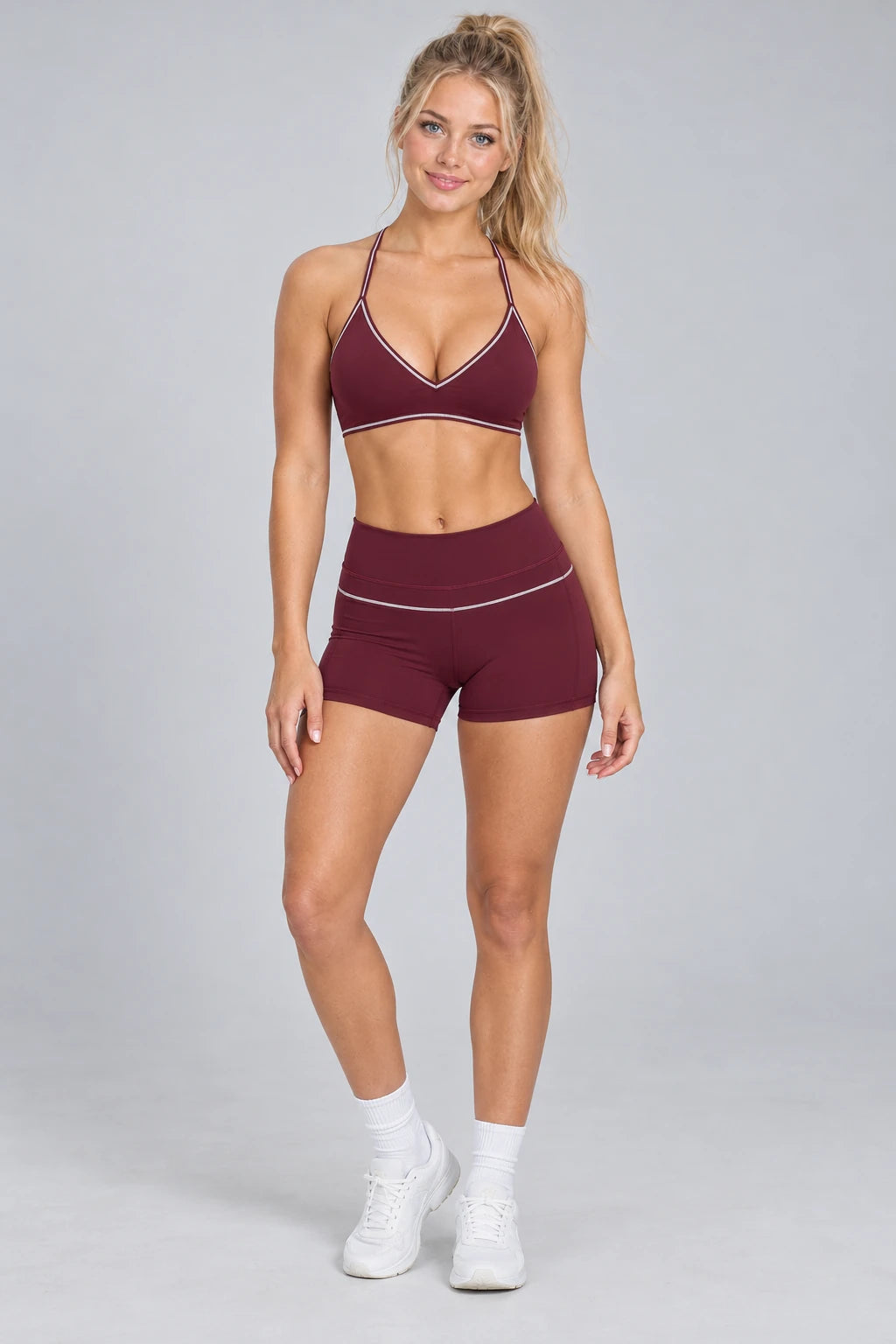 WEARHUB Nylon-Spandex Brushed Active Shorts — WHZ108 — Burgundy, front view