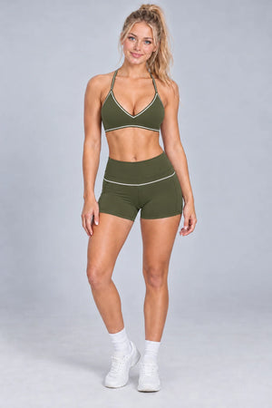 WEARHUB Nylon-Spandex Brushed Active Shorts — WHZ108 — Olive Green, color front view