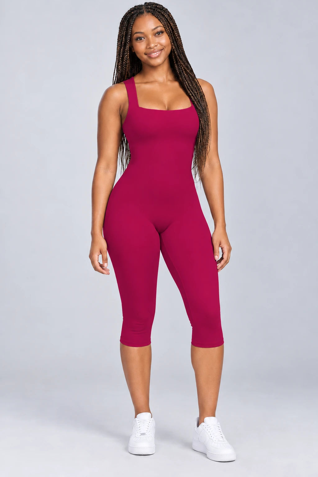 WEARHUB Nylon-Spandex Barely-There Active Jumpsuit — WHZ110 — Fuchsia, color front view