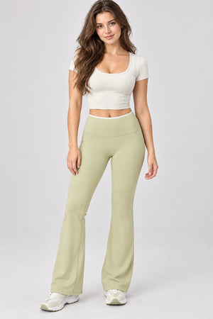 WEARHUB Nylon-Spandex Barely-There Flared Yoga Pants — WHZ111 — Summer Green, front view