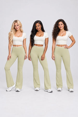 WEARHUB Nylon-Spandex Barely-There Flared Yoga Pants — WHZ111 — product, multiracial view
