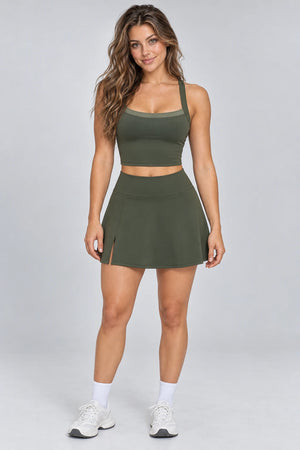 WEARHUB Nylon-Spandex Barely-There Active Skirt — WHZ114 — Moss Green, front view
