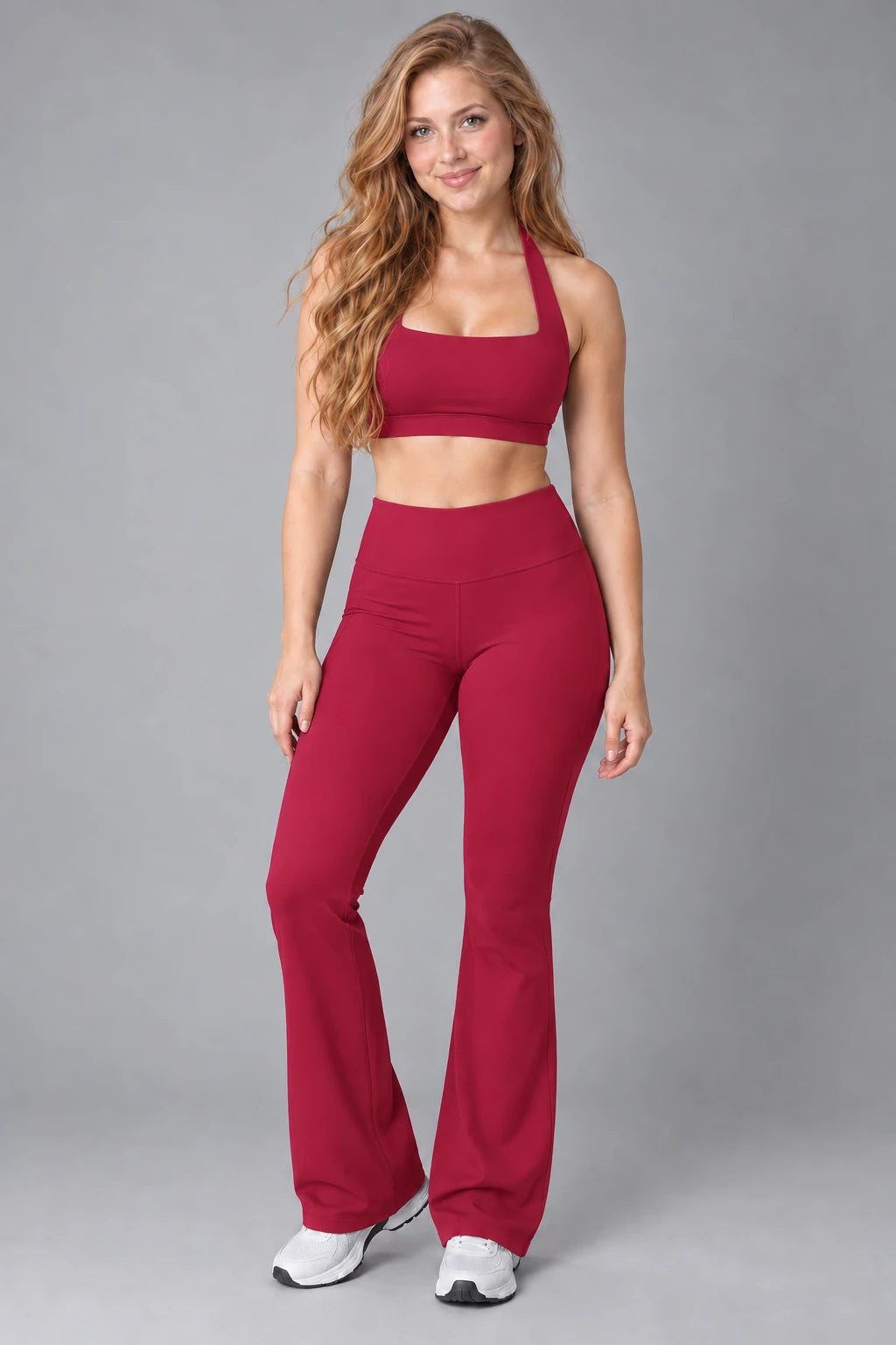 WEARHUB Nylon-Spandex Cloud-Soft Sports Bra — WHZ117 — Vermilion Cherry, color front view