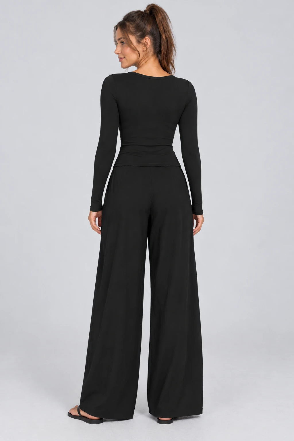 WEARHUB Nylon-Spandex Brushed Long-Sleeve Active Top — WHZ122 — product, back view