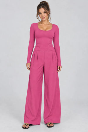 WEARHUB Nylon-Spandex Brushed Long-Sleeve Active Top — WHZ122 — Berry Rose, color front view