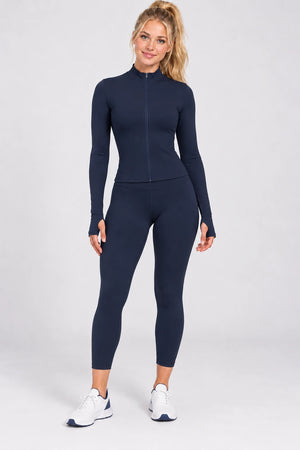 WEARHUB Nylon-Spandex Barely-There Long-Sleeve Active Top — WHZ126 — Deep Well Blue, color front view