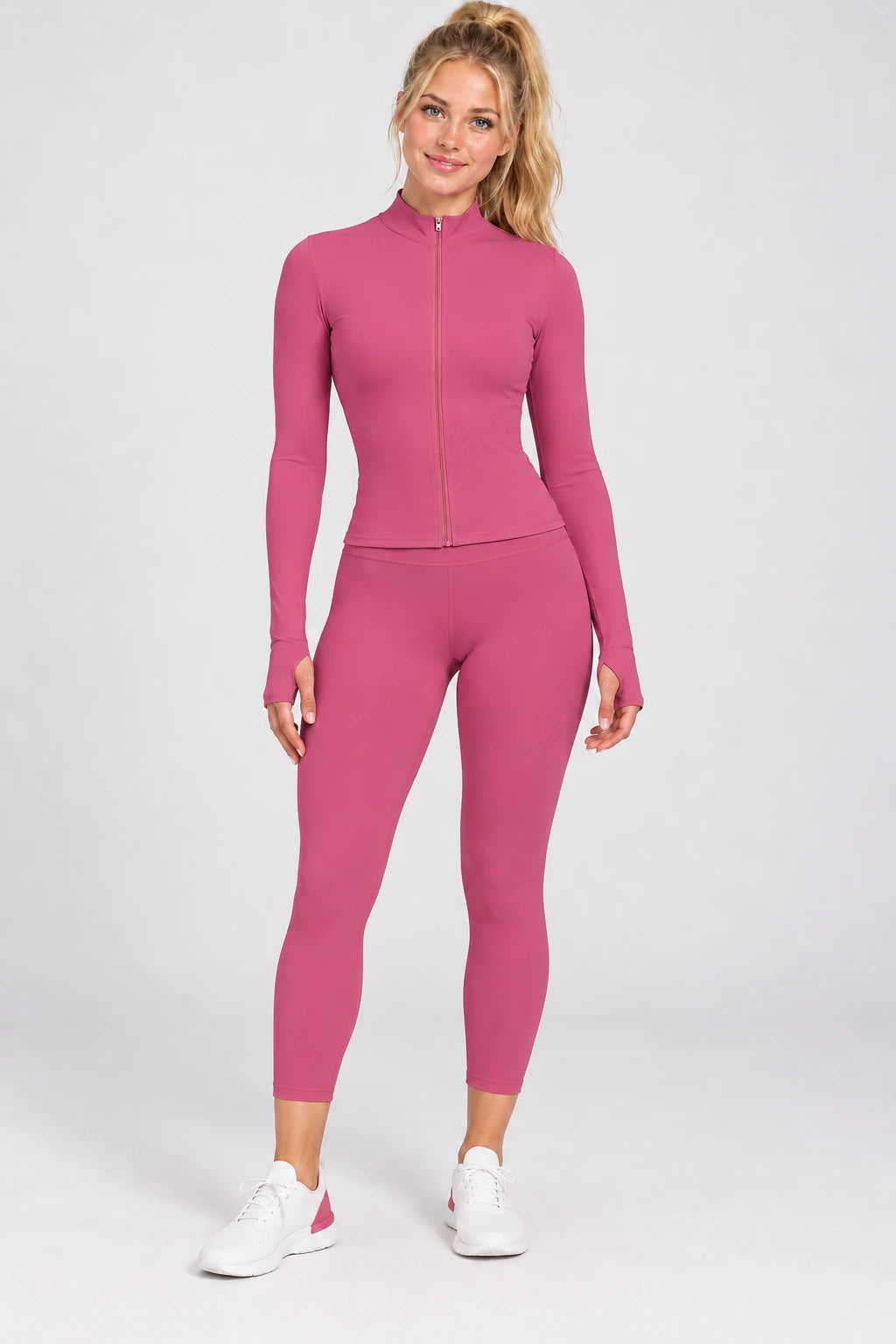 WEARHUB Nylon-Spandex Barely-There Long-Sleeve Active Top — WHZ126 — Strawberry Pink, color front view