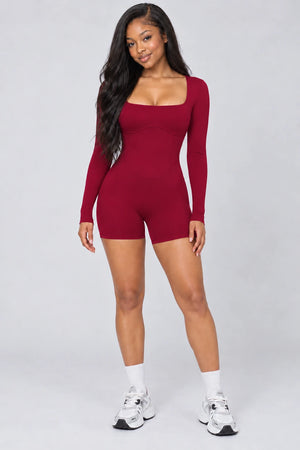 WEARHUB Nylon-Spandex Barely-There Active Dress — WHZ128 — Cherry Red, color front view