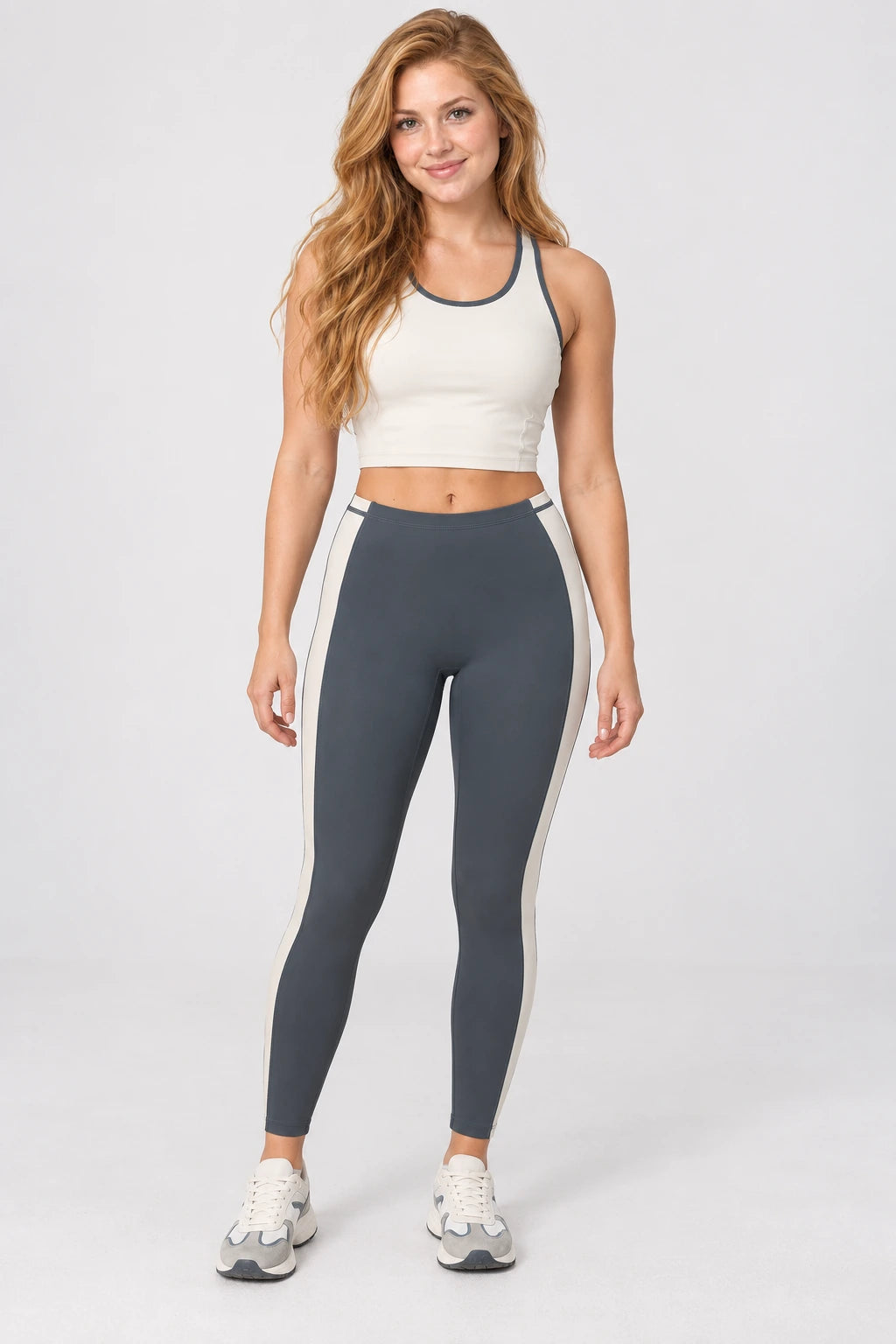 WEARHUB Nylon-Spandex Color-Block Barely-There Yoga Leggings — WHZ129 — Pencil Grey, front view