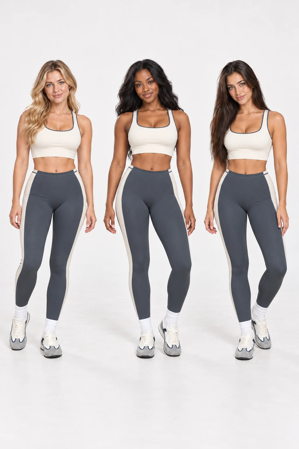 WEARHUB Nylon-Spandex Color-Block Barely-There Yoga Leggings — WHZ129 — product, multiracial view