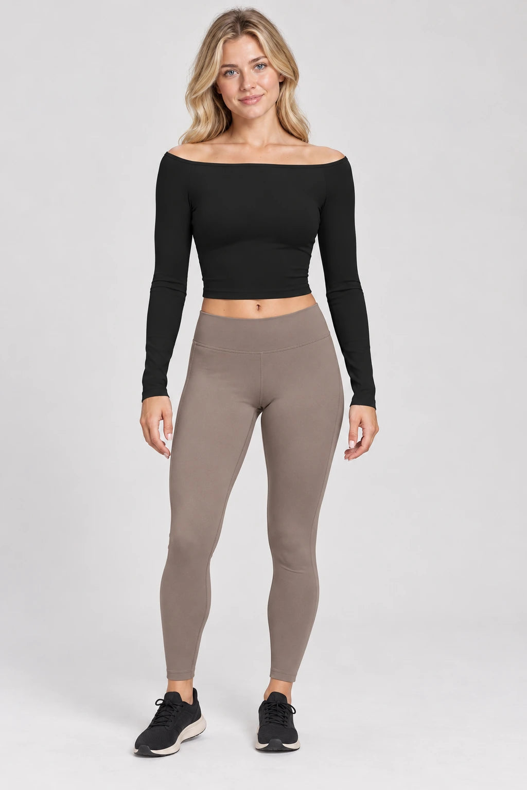 WEARHUB Nylon-Spandex Brushed Long-Sleeve Active Top — WHZ131 — Classic Black, front view