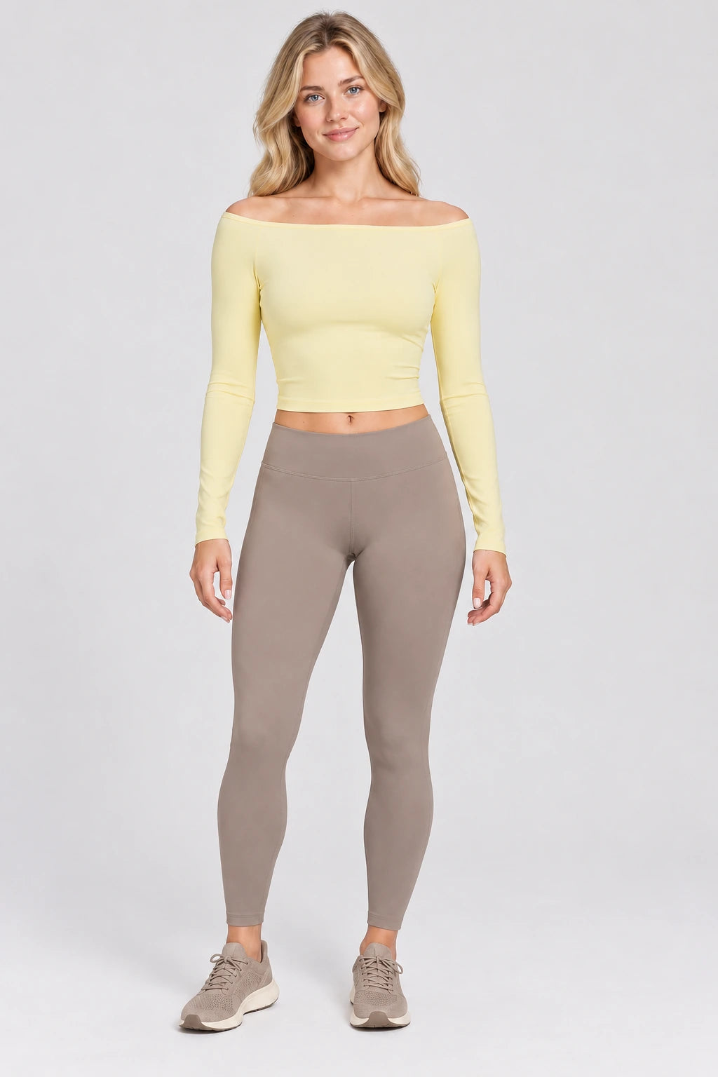 WEARHUB Nylon-Spandex Brushed Long-Sleeve Active Top — WHZ131 — Medium Yellow, color front view