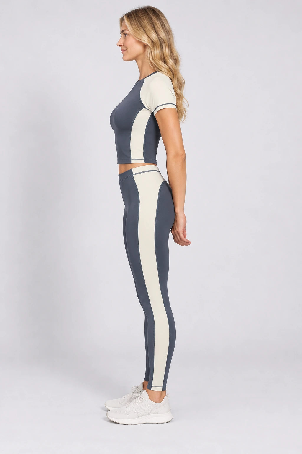 WEARHUB Nylon-Spandex Color-Block Barely-There Short-Sleeve Active Top — WHZ134 — product, side view