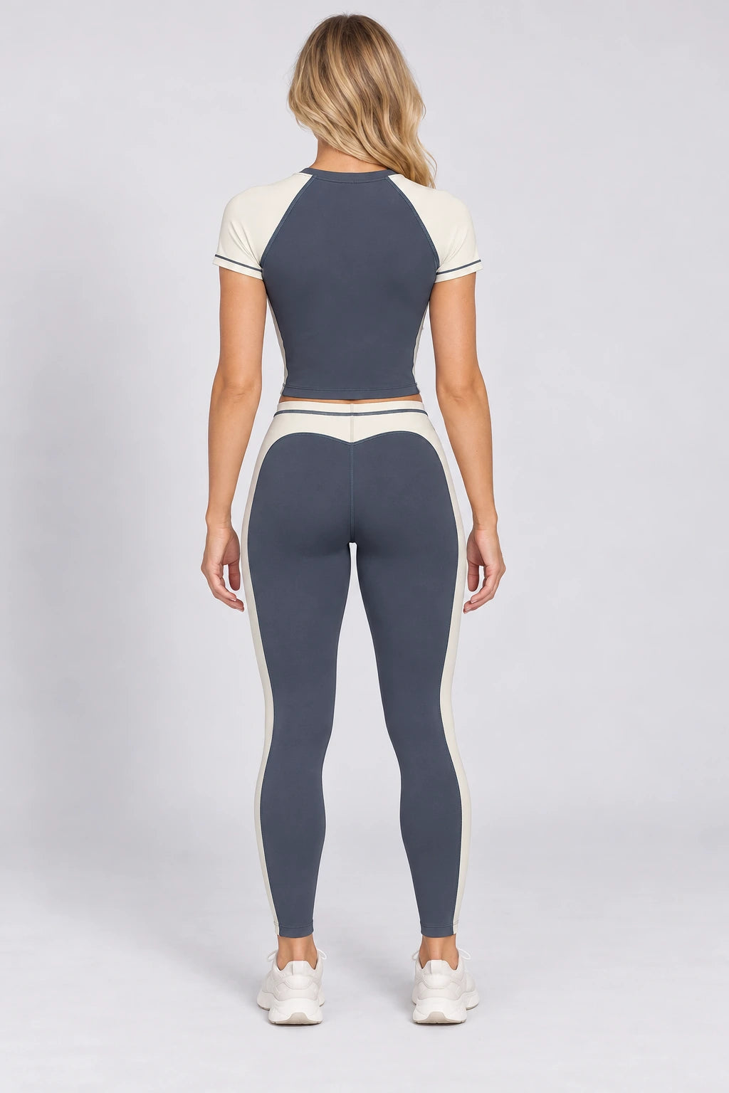WEARHUB Nylon-Spandex Color-Block Barely-There Short-Sleeve Active Top — WHZ134 — product, back view